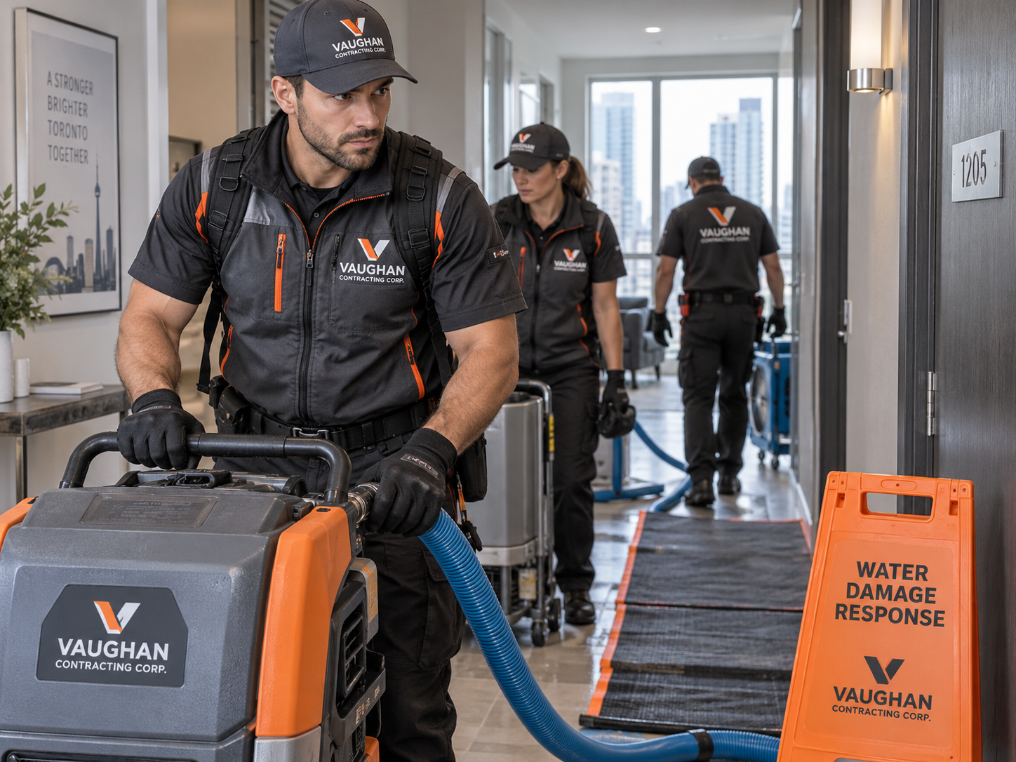 Vaughan Contracting emergency response crew arriving with mitigation equipment