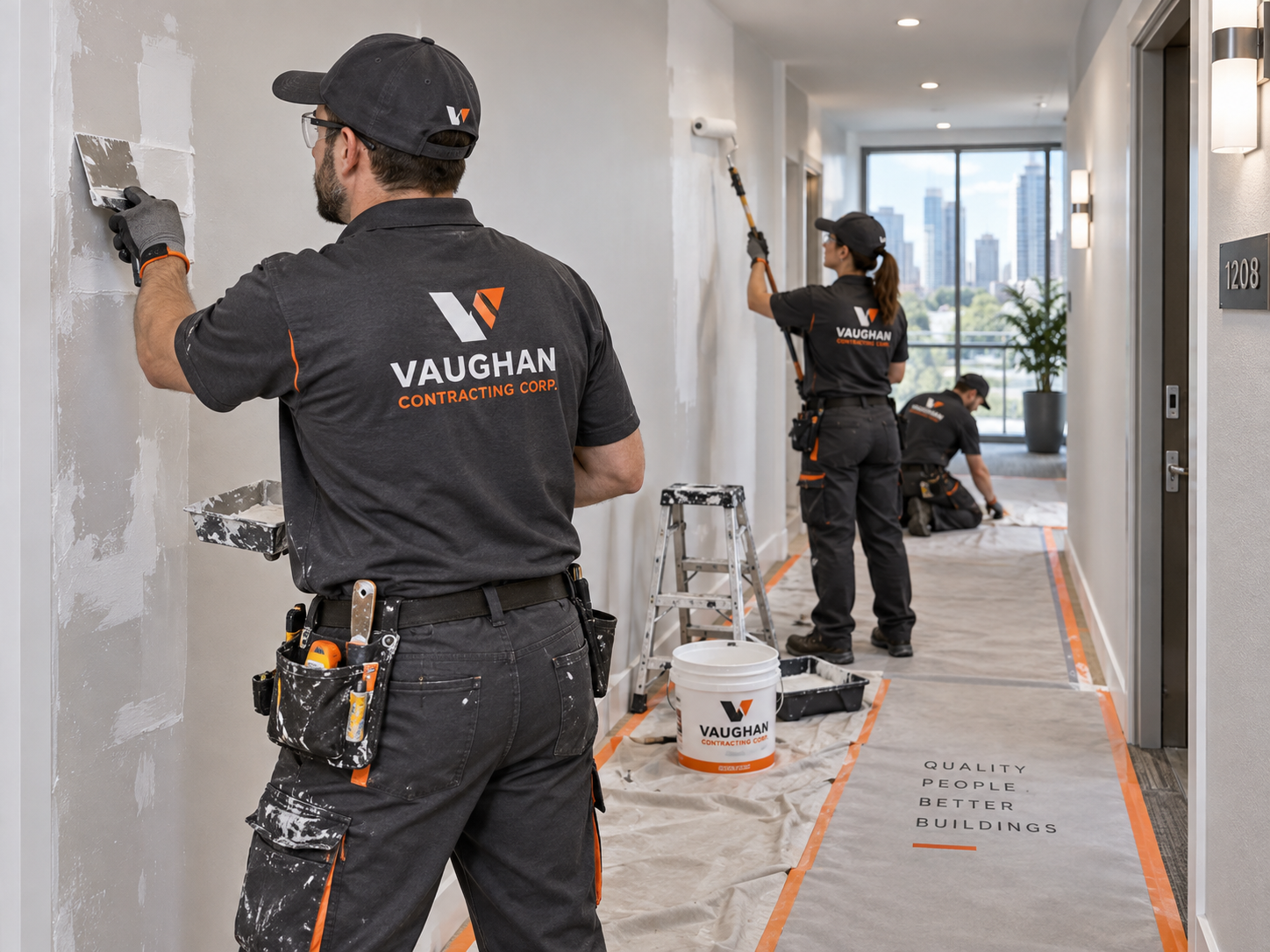 Vaughan Contracting crew restoring a condominium common-area corridor